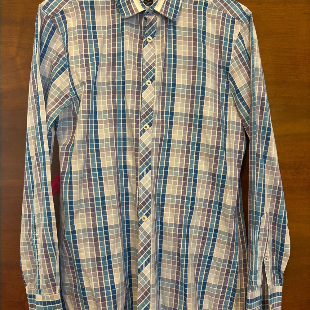 INC International Concepts Blue and White Casual Button Down Shirt